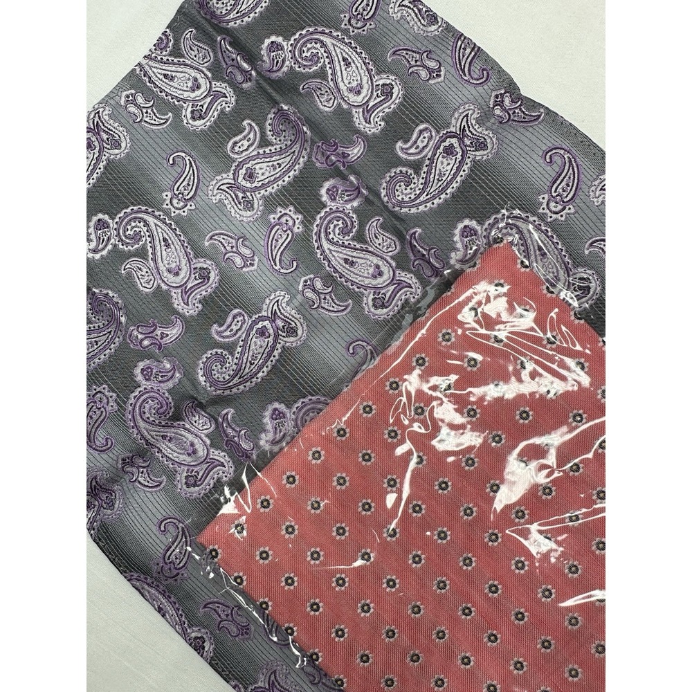 Men's Pocket Squares Lot Of 2 Purple‎ Paisley & Pink Floral Prom Wedding